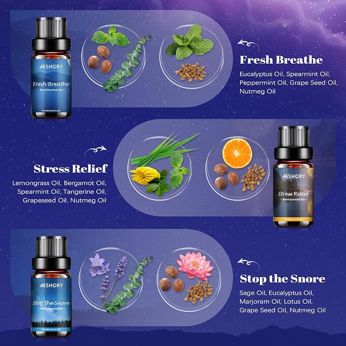 Sleep Essential Oils Set, Natural Essential Oil for Diffusers for Home,6 x 10ml Fragrance Oil Scented Oils, Deep Sleep, Stress Relief, Sweet Dreams, Fresh Breathe,Relaxation Gift for Women and Men