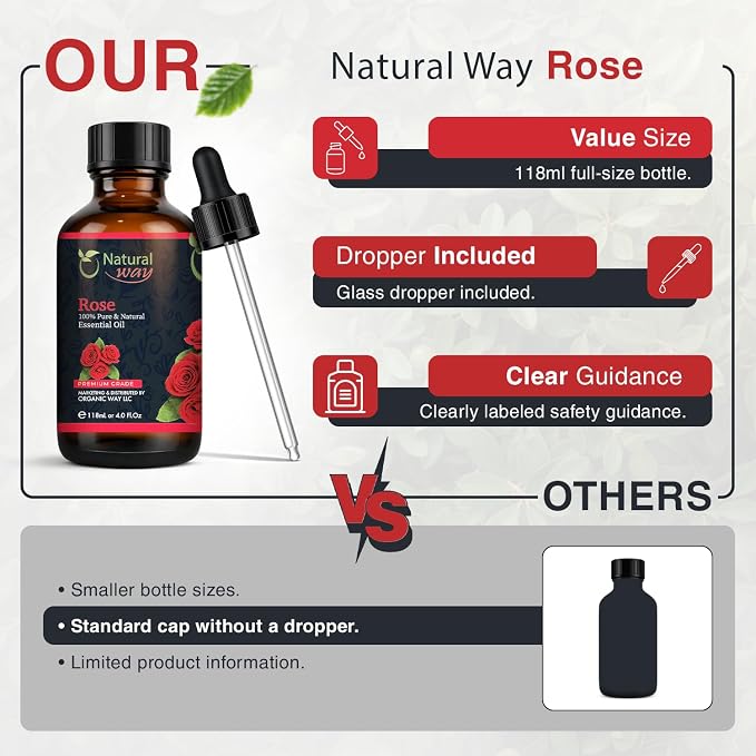 Rose Essential Oil | Pure Aromatherapy Oil for Diffusers, Hair Growth, Skin, Scalp Care, Massage | Refreshing Hair Oil for Women & Men | Natural Essential Oil for Diffuser | 4 Fl Oz (120 mL)
