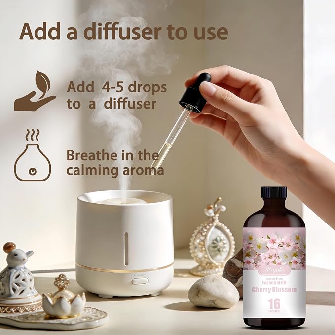 Cherry Blossom Essential Oil, Cherry Blossom Oil for Diffuser, Humidifier, DIY Candle, Soap, Floral Scent, Home, Gift Ready,Cherry Blossom Fragrance Oil - MLYNKL Essential Oils (16.33 fl oz / 490ml)