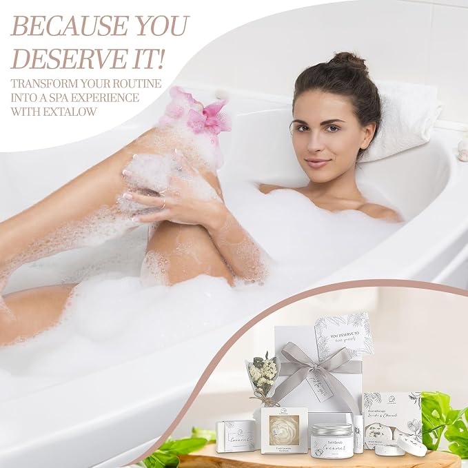 EXTALOW Spa Gifts for Women Bath and Body Gift Baskets Bridal Shower Gifts Coconut Lavender Home Spa Set Self Care Gift for Mom Sister Her Wife Birthday Gifts Spa Kit Care Package Thank You Gift