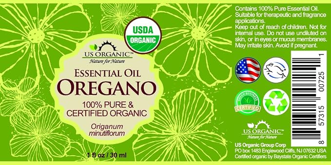 US Organic 100% Pure Oregano Essential Oil - USDA Certified Organic, Steam Distilled (30 ml)