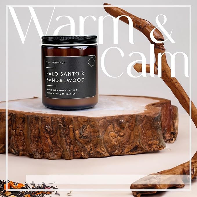Palo Santo & Sandalwood Natural Soy Wax Scented Candle – Crafted in USA, Seattle – Gift for Birthday, Meditation, Home, Spa – Aroma Candle for Relaxing – Aromatherapy Scented Candles for Women & Men