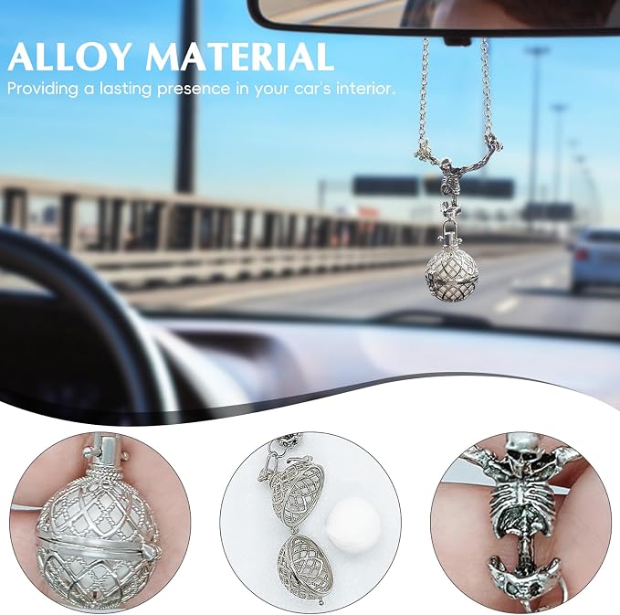 Skeleton Car Rear View Mirror Hanging Charm - Aromatherapy Pendant Car Accessories,Skull Ornament Essential Oil Diffuser, for Halloween&Daily Use