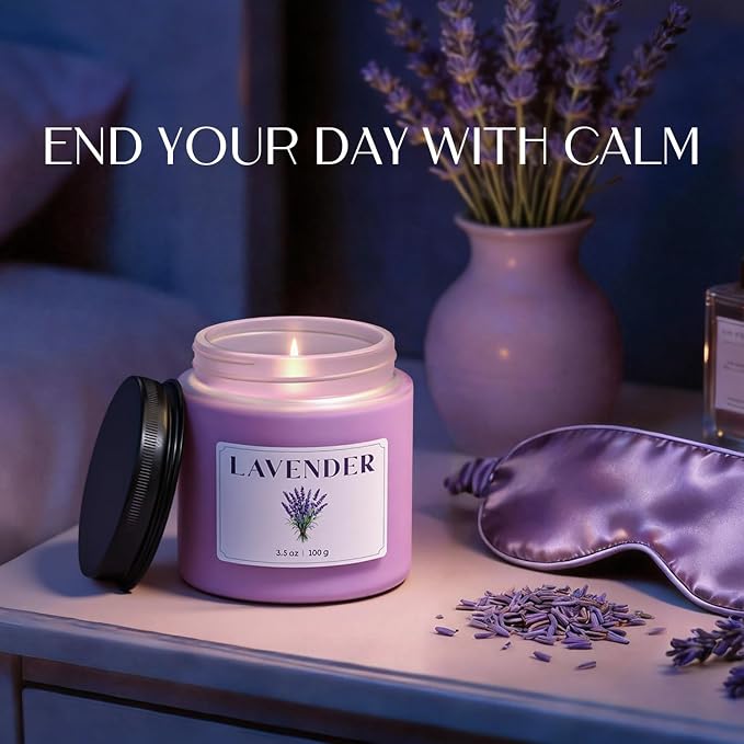 NORVENCE Lavender Candle, Scented Candles Gift Set, Stress Relief Candles for Home, Premium Soy Candle Set, Candles for Women and Men (Purple, 7 oz)