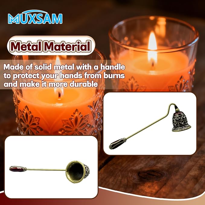 MUXSAM Vintage Candle Snuffer, Handheld Candle Extinguisher with Long Handle Wick Flame Snuffer Metal Candle Accessory for Home Decoration, Diamond Setting