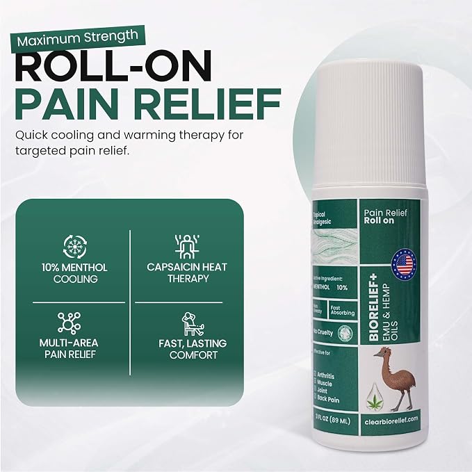 Bio-Relief Emu Roll-On – Emu Oil Skin Care Roller for Neck, Shoulders & Body, Easy Glide Roll On Oil, Lightweight Non-Greasy Formula, Portable Self-Care Roller