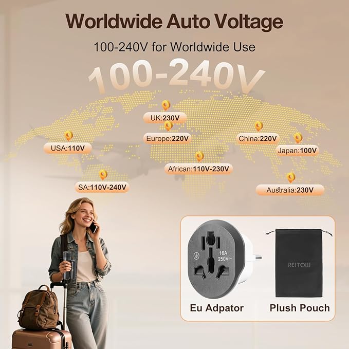 Dual-Voltage Foldable Travel Hair Dryer: Compact High Speed Plasma Diffuser Blow Dryer with Cool Shot - Lightweight/Portable -with Storage Bag & European Adaptor for All Hair Types Gray