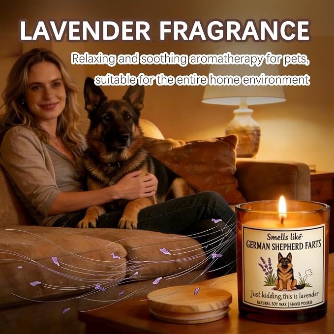 Gift for German Shepherd pet Owners & Dog Lovers - German Shepherd Dog Gifts for Women Crafted by Natural Soy Wax Lavender Scented Candle Perfect for Christmas Birthday Housewarming Home Decor