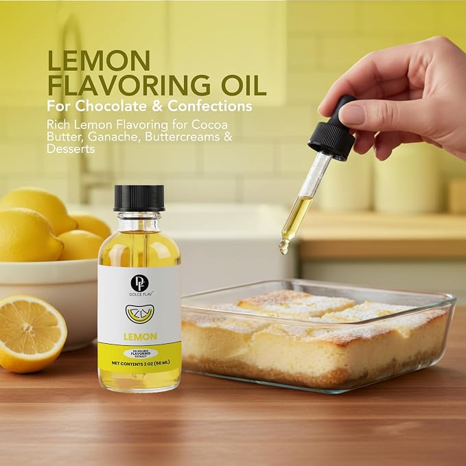 Lemon Flavor Concentrate for Food & Cosmetics – 2 Oz. Multipurpose Lemon Flavouring Oil for Lip Gloss, Pastries, & Candies in Glass Bottle – Confection & Candy Flavoring Oils by Dolce Foglia (Keto)