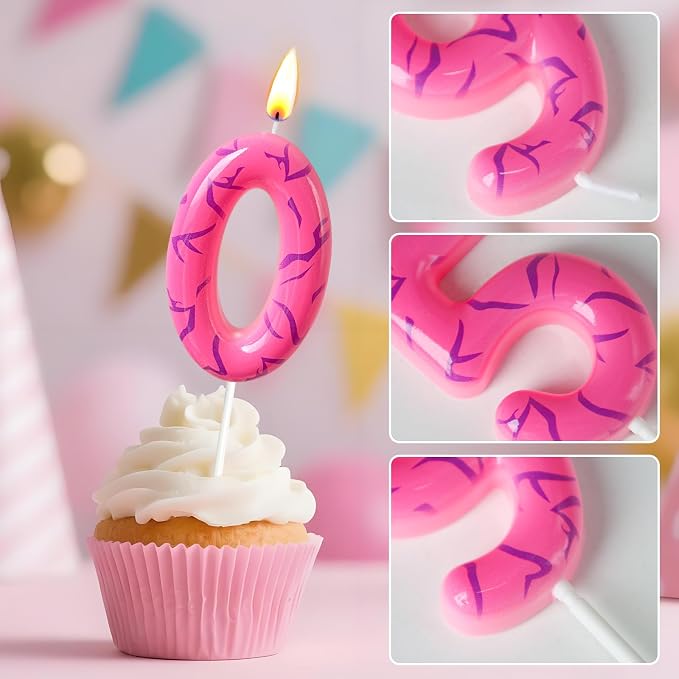 Number 10 Birthday Candle for Cake – Pink Gradient Number Candle with Mystic Rune Pattern, Decorative Cake Topper for Anniversary & Celebration