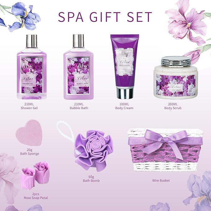 Gifts for Women, Birthday Gifts, 9 Pcs Lavender Spa Gift Baskets for Women - Bath and Body Gift Basket | Gift for Her Christmas, Mothers Day, Valentines Day, Perfect Gift for Mom All Occasion