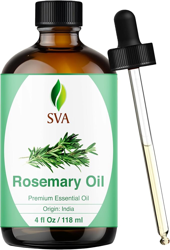 SVA Rosemary Essential Oil – 4 Fl Oz - for Diffuser, Skin & Hair Care – Ideal for Aroma, Massage & DIY Blends– with Dropper