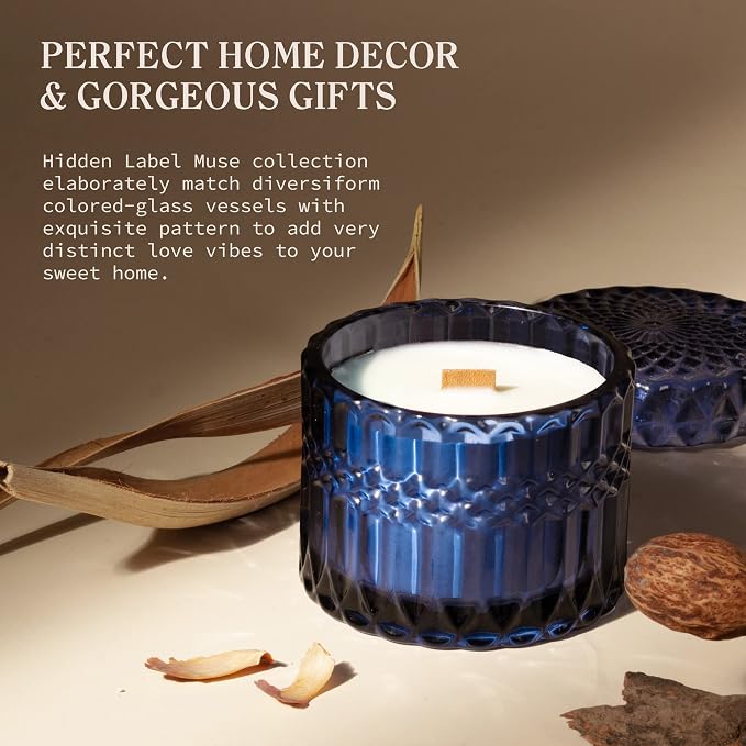 Hidden Label Oud Bloom Scented Candle, 7.4oz Natural Soy Wax, Wood Wick Candles for Home Scented, 55 Hours Clean Burn, Aromatherapy Candle for Relaxation, Elegant Home Decor