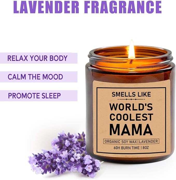 Smells Like World's Coolest Mama Lavender Soy Candle - 8oz Jar - 50hr Burn Time - Stress Relieving - Mother's Day Gift