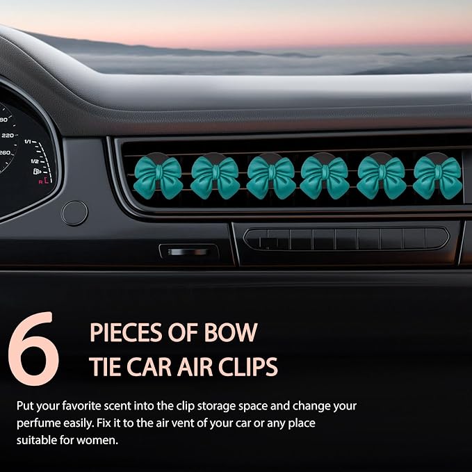 KVAEY 9 PCS Pink Bow Car Air Freshener, Automotive Cute Pink Bow Air Outlet Clips with Scent Pieces, Universal Coquette Car Air Vent Diffuser for Women and Girls (Blue)