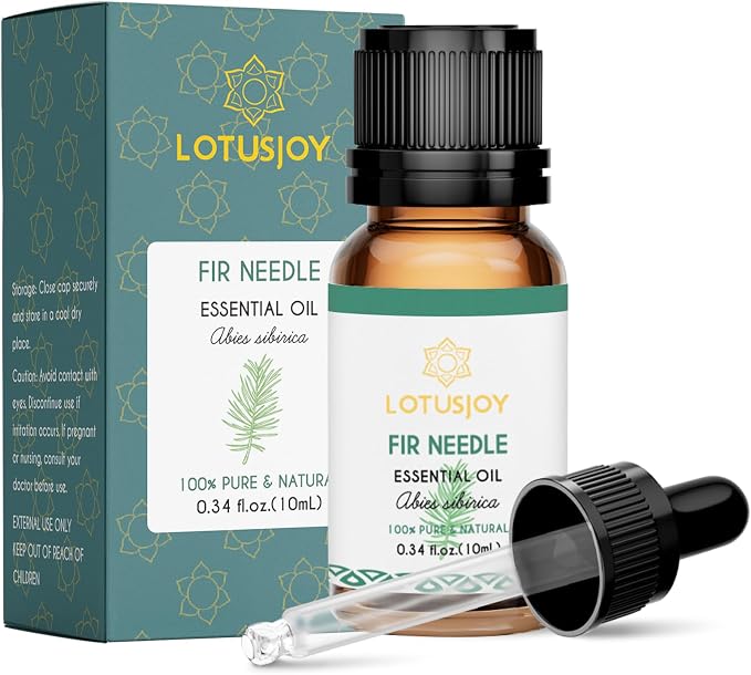 100% Pure Organic Fir Needle Essential Oil 0.34 Fl Oz, Natural Fir Needle Oil in Amber Glass Bottle with Dropper for Diffuser Massage Skin Care DIY