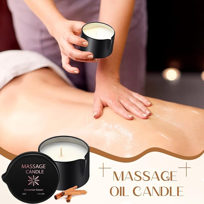 Nuanchu 2 Pcs 2.35 oz Massage Oil Candle, Ignite Low Temp Scented Body Oil Candles for Massage Therapy Soy Based Mother's Day Home Gift Spa Use, Cinnamon Cream