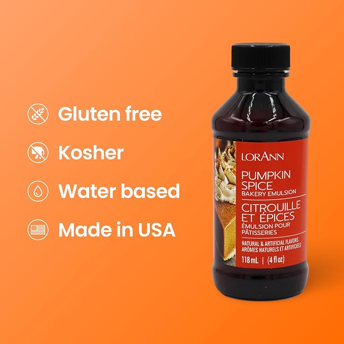 Lorann Oils Pumpkin Spice Bakery Emulsion: Genuine Pumpkin Spice Blend, Perfect for Boosting Fall Flavors in Cakes, Cookies & Desserts, Gluten-Free, Keto-Friendly, Pumpkin Spice Flavoring Essential