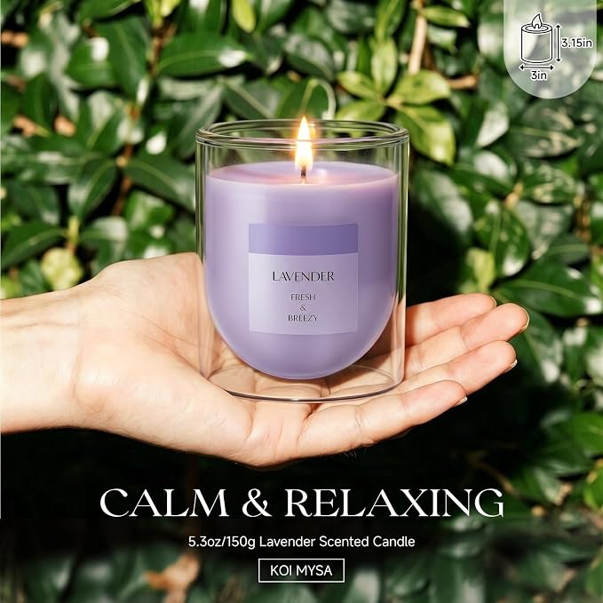 Lavender Candle for Home Scented, Purple Soy Wax Aromatherapy Candle Gifts for Women with Unique Artistic Glass
