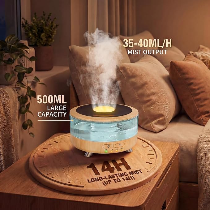 Essential Oil Diffuser for Home, 500ML Aromatherapy Diffuser Oil Machine for Office Room Yoga, Aroma Diffuser with Auto-Off Function, 9 Colors LED Night Light, Light Wood