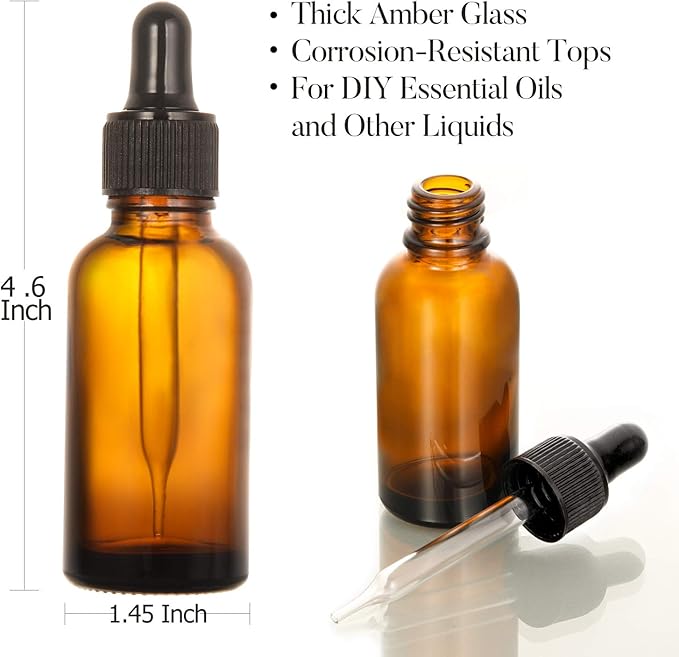 AOZITA 12 Pack, 2 oz Glass Dropper Bottle with 3 Stainless Steel Funnels & 1 Long Glass Dropper - 60ml Amber Tincture Bottles with Eye Droppers for Essential Oils, Liquids - Leakproof Travel Bottle