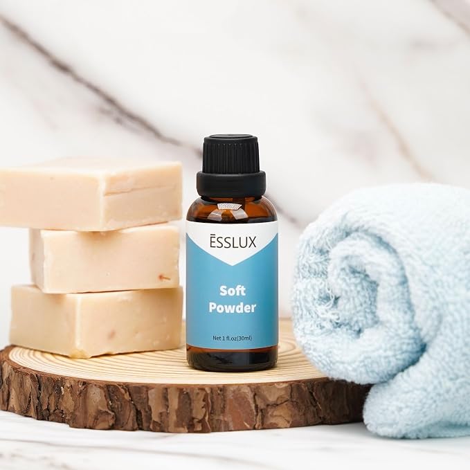 Soft Powder Fragrance Oil - ESSLUX Essential Oils for Diffuser, Candle Soap Making Clean Fresh Scents, Aromatherapy Scented Massage, Perfume for Humidifier Home Fragrance, 1 fl oz