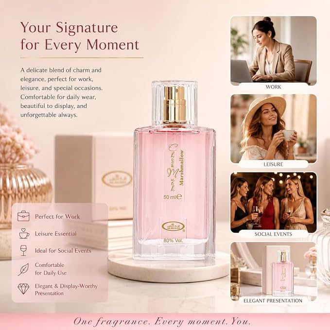 Al-Rehab Choco Musk Marshmallow Eau de Parfum for Women - 50ml (1.65 oz) | Gourmand Perfume with Strawberry, Marshmallow & Cocoa | Sweet, Fluffy & Addictive | Long-Lasting Arabian Dessert Scent