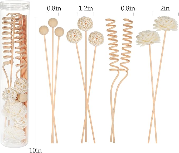 Reed Diffuser Stick,WUTAOBON 10Pcs 10Inch Natural Rattan Flower Reed Fragrance Diffuser Set, Fragrance Diffuser Replacement Rattan Sticks Home Decor (Primary Color)