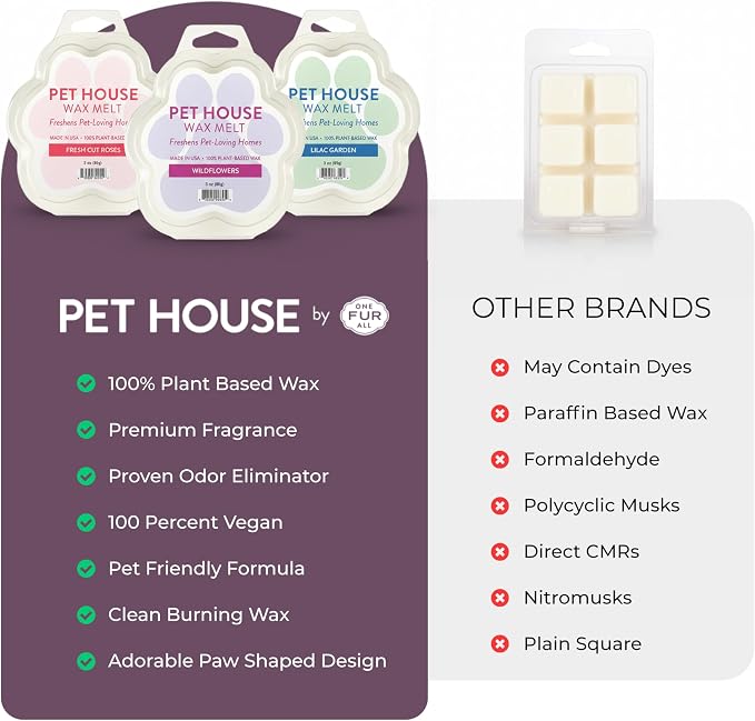 One Fur All Pet House Spring and Summer Wax Melts for Pet Odor, Natural, Plant Based Soy Wax Melts, Long Lasting Fragrance for Fresh Smelling Homes, Blackberry Tea