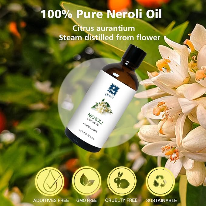 GM Gumili Neroli Essential Oil, Pure Neroli Oil for Diffuser - 3.38 Fl Oz 100ml