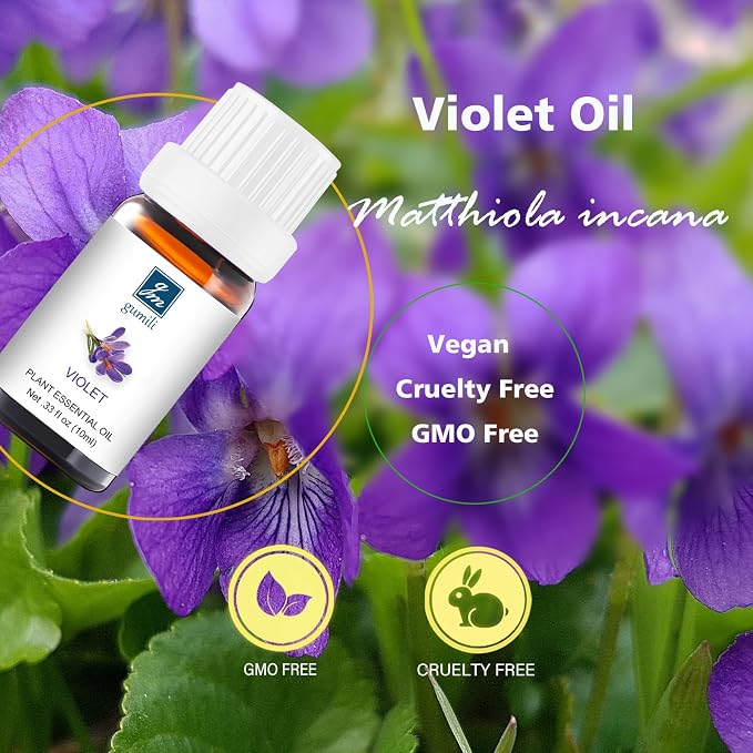 GM Gumili Violet Essential Oil Fragrance Oil - Natural Perfume for Aromatherapy, Perfume Making, Candles, Soap, Room Spray, Diffuser Blends - Pure Fragrance, 10mL Undiluted - Pack of 2