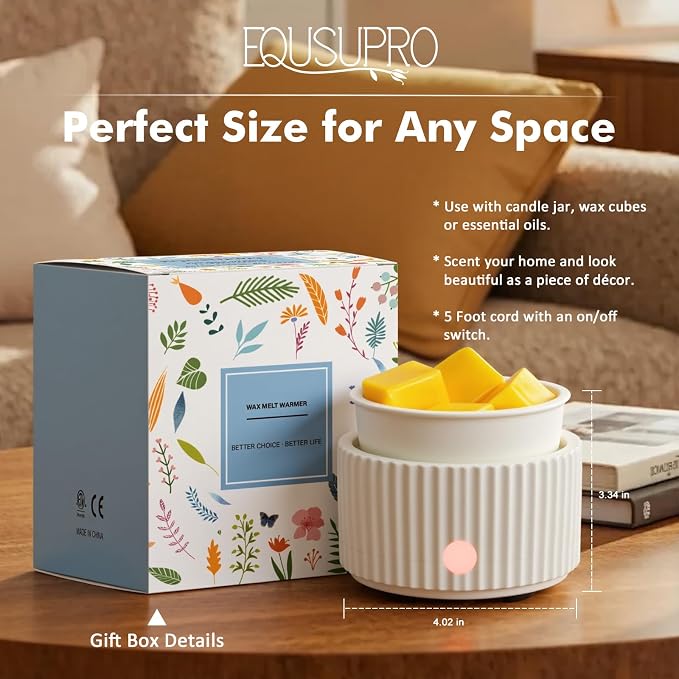 EQUSUPRO Wax Melt Warmer for Scented Wax Melts- Electric 4 in-1 Ceramic Candle Wax Warmer Burner Fragrance Wax Melter for Home Office Bedroom Living Room Decor & Gifts for Women