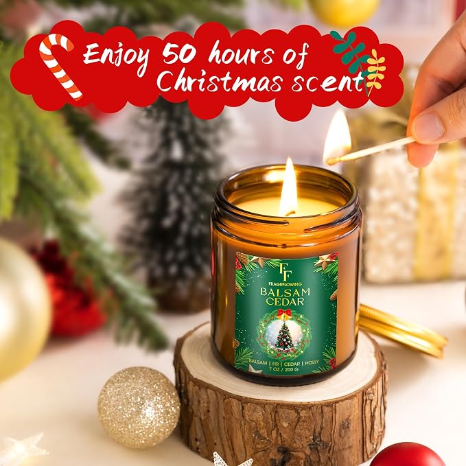 Christmas Candles Set, Scented Candles for Home, 4 Pack Holiday Natural Soy Candles, Christmas Gifts for Women Men, Festival Fragrance of Balsam Cedar/Cookies/Mulled Cider/Cinnamon