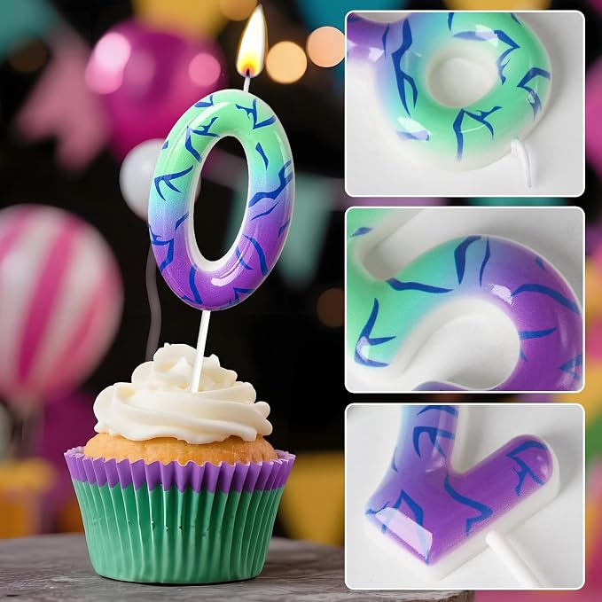 Number 10 Birthday Candle for Cake – Purple Green Gradient Number Candle with Mystic Rune Pattern, Decorative Cake Topper for Anniversary & Celebration