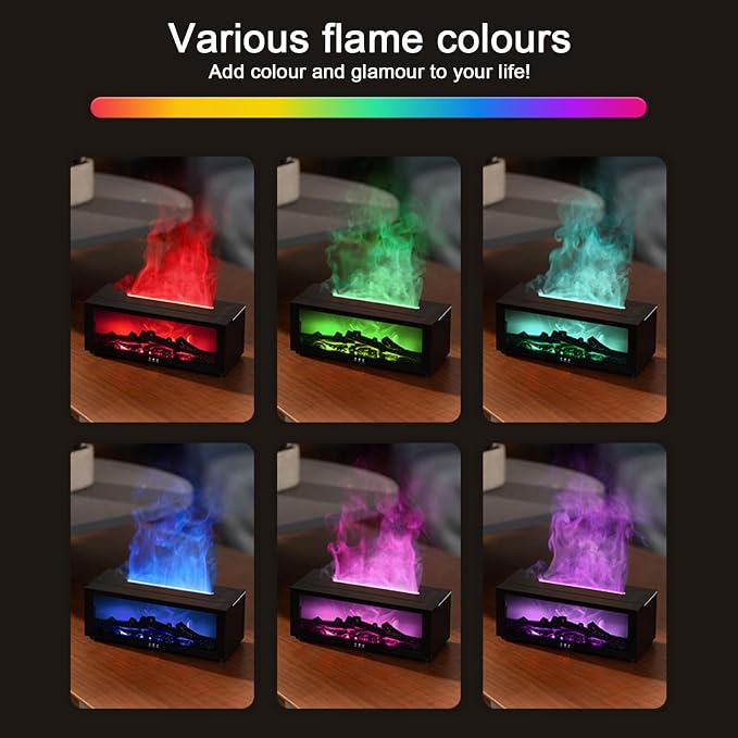 Essential Oil Diffuser, Fireplace Flame Aromatherapy Diffuser with 7 Colors Light, Oil Diffuser, Humidifier, Aroma Diffusers for Home, Office, Yoga, Timer & Waterless Auto Off