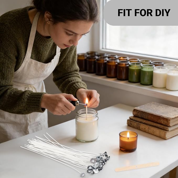 Phinus Candle Wicks Kit 213 PCS, 3 Different Size Candle Wicks for Candle Making, DIY Candle Wick with Complete Tool for Soy Wax, Beeswax, Coconut Wax (4 Inch, 6 Inch and 7.8 Inch in Length)