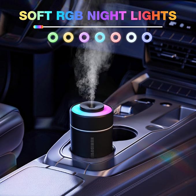 Small Mini Humidifier, USB Desk Cool Mist Humidifier Personal Portable Quiet Table Desktop Humidifiers for Cooling Home Office Car Summer Travel (180ml, Black)