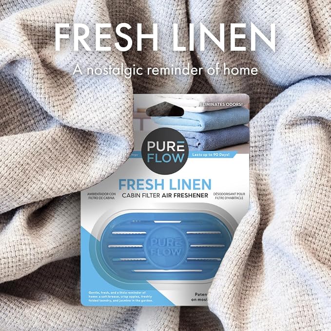 PUREFLOW Cabin Filter Air Freshener with Odor Eliminator - Fits on Most Car, Truck, and SUV Cabin Air Filters - Fresh Linen (2-Pack)