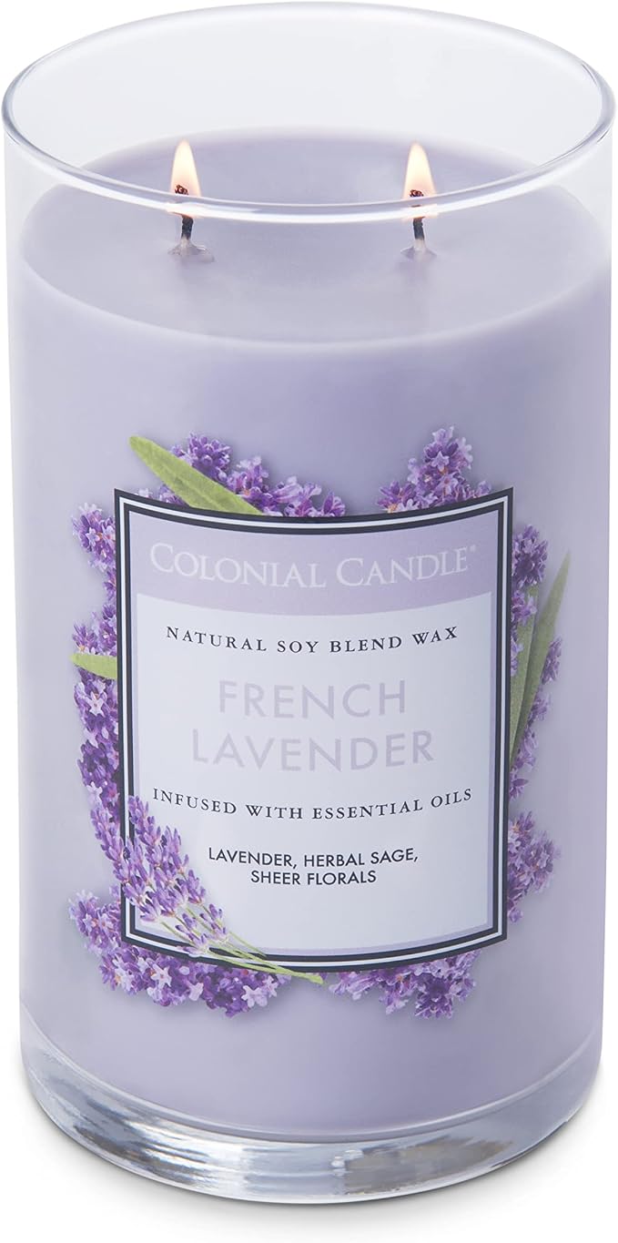 Colonial Candle French Lavender Scented Jar Candle, Classic Cylinders Collection, 2 Wick, Purple, 19 oz - Up to 120 Hours Burn