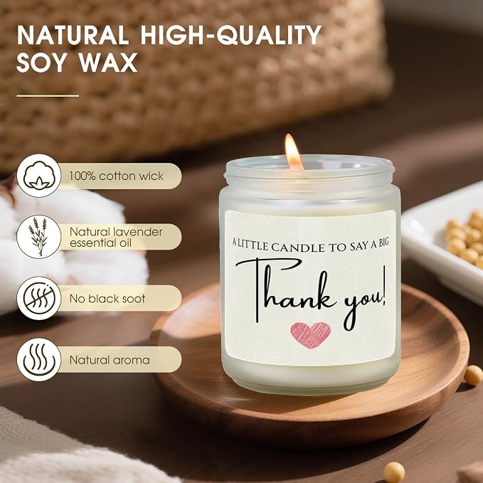Thank You Gifts for Women, Men, Hostess, Teacher, Nurse, Couple, Appreciation Gifts for Nurse Teacher Coworker Employee Boss - A Little Candle to Say A Big Thank You, Lavender Scented Candle