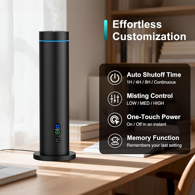 Maromalife Waterless Diffuser, Essential Oil Diffuser, 1000 Sq.Ft Coverage Scent Diffuser – Plug-in Only, Adjustable Mist, Remote, Mood Lights for Home & Office, Large Room, Hotel, Black