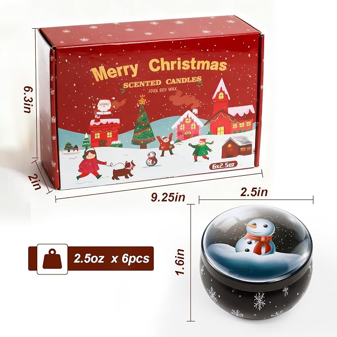 Christmas Scented Candle Gift 6 Pack, Christmas Candles for Home Scented, 100% Natural Soy Wax Long Lasting Jar Aromatherapy Candle Gifts for Mother's Day