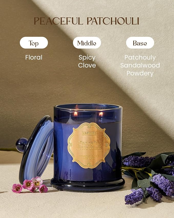 M&SENSE Patchouli Aromatherapy Candle, 2 Wick 75H Relaxation Gift | Organic Soy Candle for Stress Relief Relaxation Meditation, Housewarming Gift