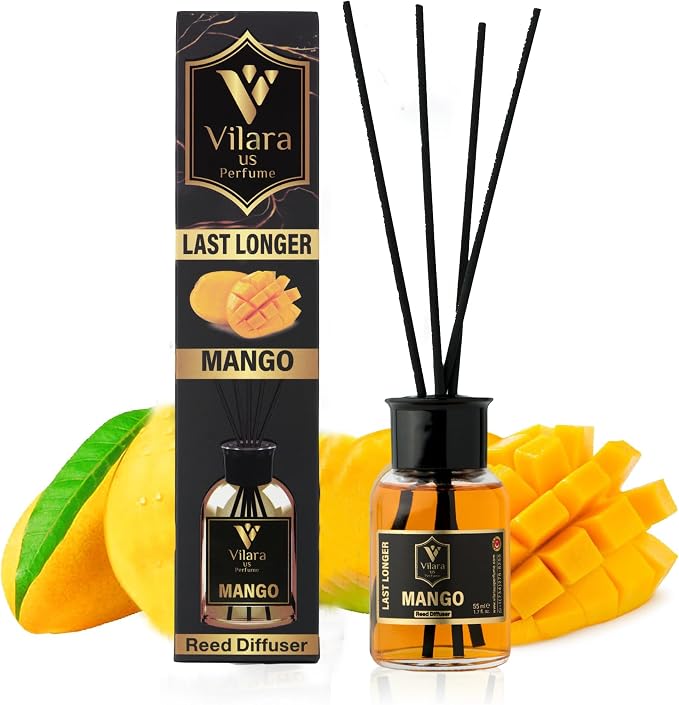 Reed Diffuser Set with Sticks for Home – Bathroom, Bedroom & Office Aromatherapy – Long Lasting Scented Oil Diffuser with Sticks – Luxury Room Fragrance Diffuser 55ml,1.7 fl oz (Mango Pack 3)
