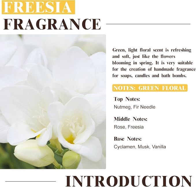 EUQEE Freesia Fragrance Oil, 60ml Premium Grade Oils Scented Oil with Glass Dropper for Diffusers, DIY Soap & Bath Bombs (2.02 Fl oz)
