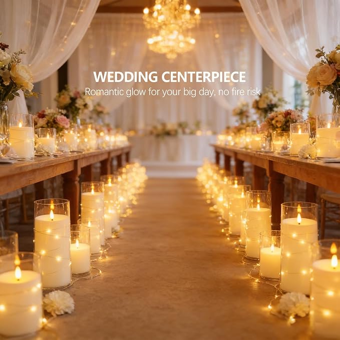 kakoya Flameless LED Candles with Timer 12 Pc Flickering Flameless Candles for Romantic Ambiance and Home Decoration Stable Acrylic Shell,with Embedded Star String，Battery Operated Candles(White)