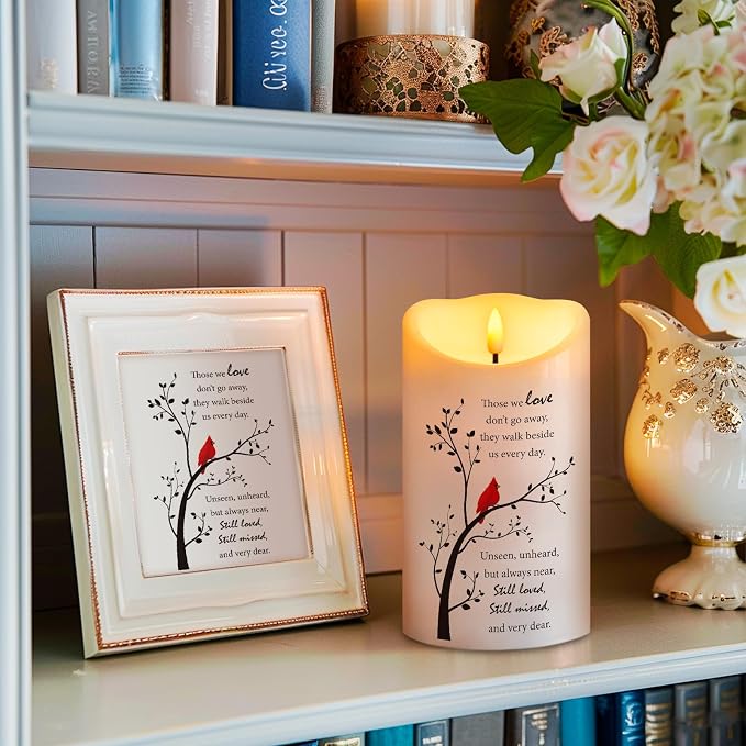 Flameless Memorial Candle, Real Wax LED Light with Remote Sympathy Gifts for Loss of Loved One, Mother, Father - Remembrance Gift (4" x 7")