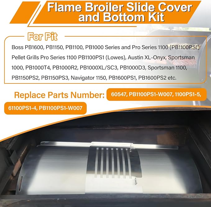 Flame Broiler Kit for Pit Boss PB1600, PB1150, PB1100, PB1000 Series and Pro Series 1100 (PB1100PS1) Wood Pellet Grills, Replacement Parts Includes Main Plate and Slider for Pit Boss Smoker Grill