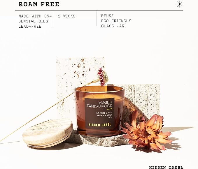 Vanilla Sandalwood Scented Candle, 8.3 oz Natural Candles Non Toxic with Wood Lids, 2 Wick Sented Candle for Home Scented, Gifts for Men&Women,Long-Lasting for Gifting | for Bedroom,Relaxing SPA