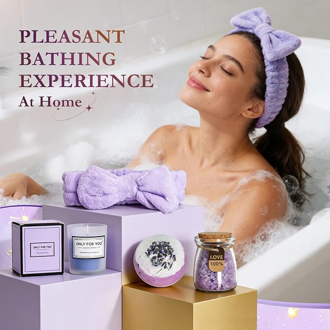 Self Care Gifts Baskets Women, 16PCS Get Well Soon Gift Box Relaxing Spa Set Care Package for Birthday, Valentines Day, Mothers Day, Christmas Gifts for Mom Girlfriend Sister Wife Grandma (Purple)